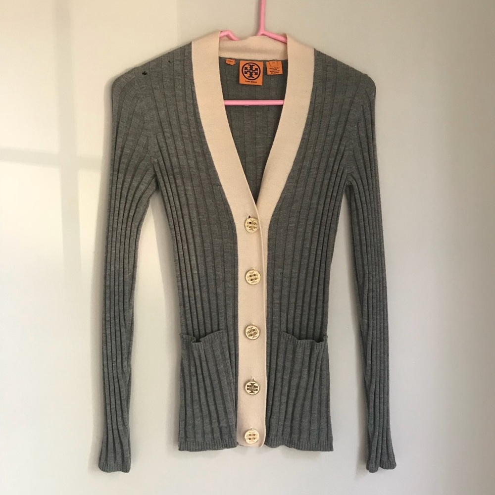 Grey and cream Tory Burch cardigan